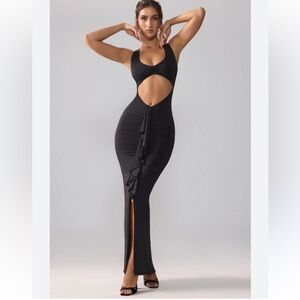 Oh Polly Womens Calluna Cut Out Ruffle Maxi Dress Size 12 Black Sleeveless